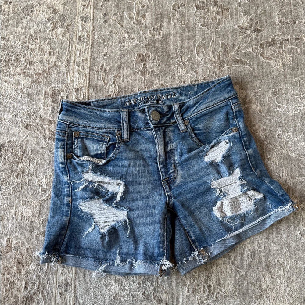 American Eagle Outfitters Women's Light Blue Ripped Jean Shorts